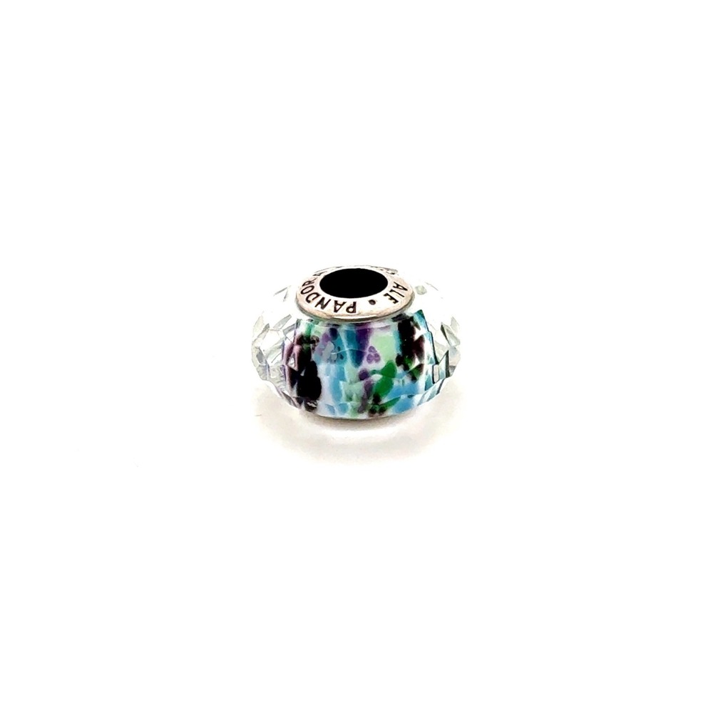 Pandora Faceted Murano Glass Charm Sterling Silver Green Blue Purple ALE S925